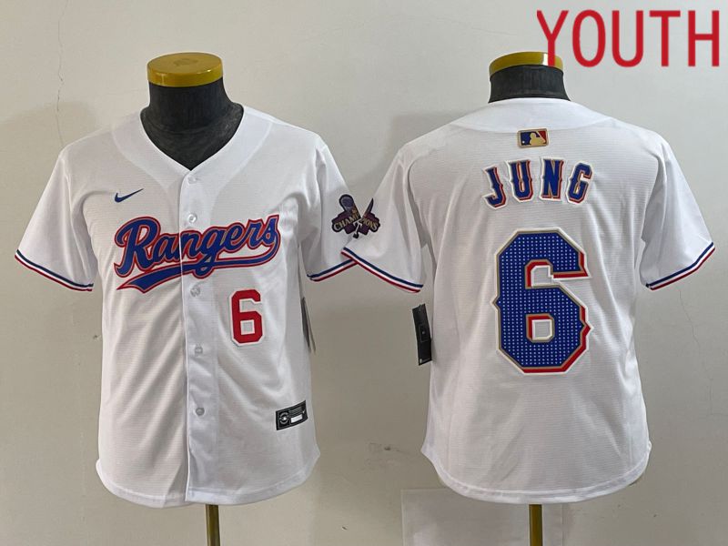 Youth Texas Rangers 6 Jung White Champion Game Nike 2024 MLB Jersey style 2